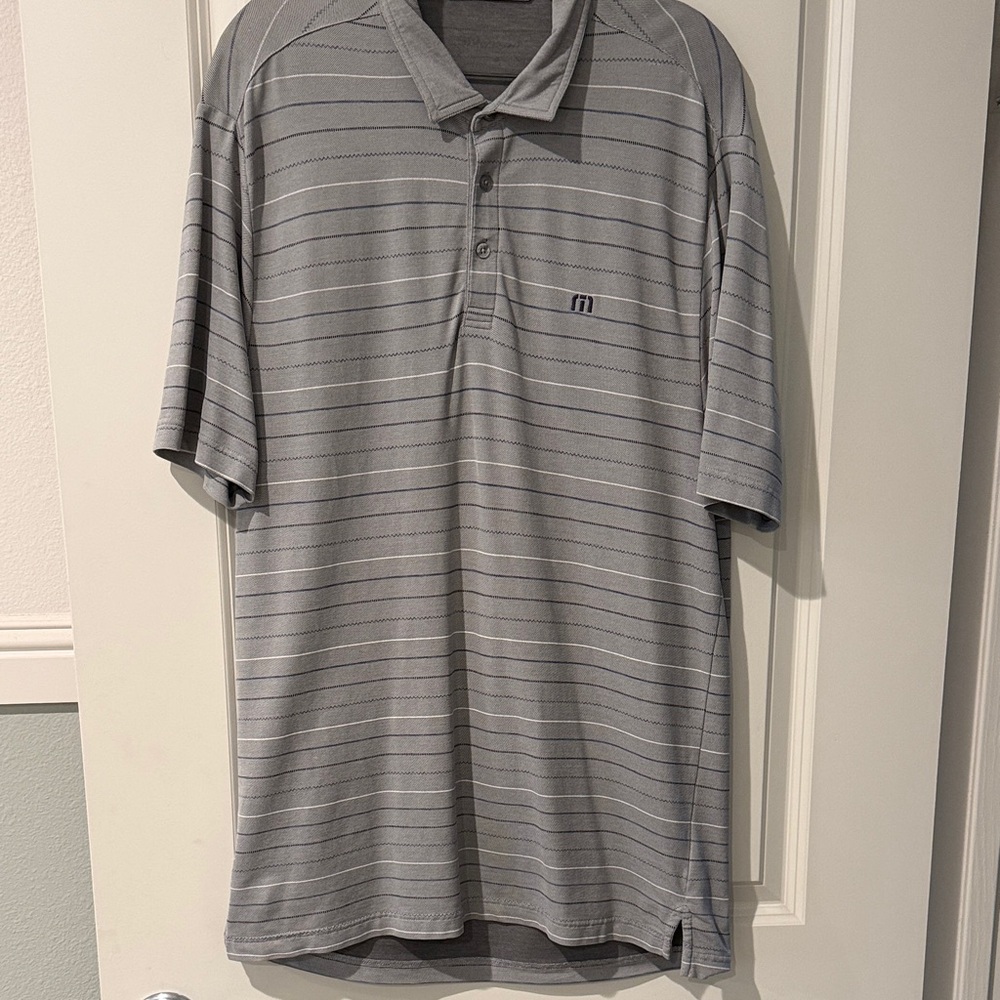 Travis, Matthew Men's Gray Striped Polo Shirt size Large